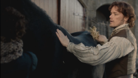 Fun Fact: Sam Heughan (Jaime) likes the horses he rides in the show a lot. I think the horse in this scene is his favorite--"Sleepy". He has mentioned him in interviews and on his Twitter account. Another horse that he rides in the show is a bit more energetic and tends to drool on him and bite him. The nippy horse's name is Pinocchio